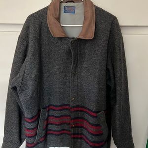 This is a men’s XL PENALTON  WOOL JACKET WITH LEATHER COLLAR